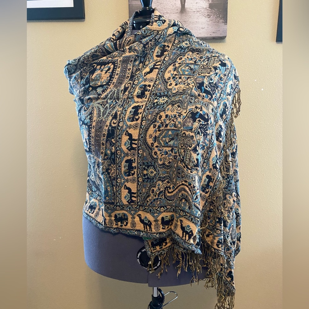 Kashmir shawl approx 74”x 27”